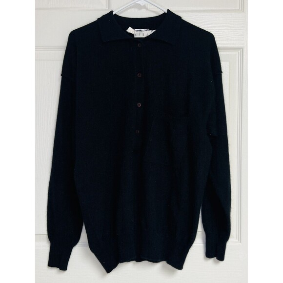 Kenar Sweaters - Ann Tjian for Kenar Women’s Lambswool Sweater Sz Medium Black 4 Button